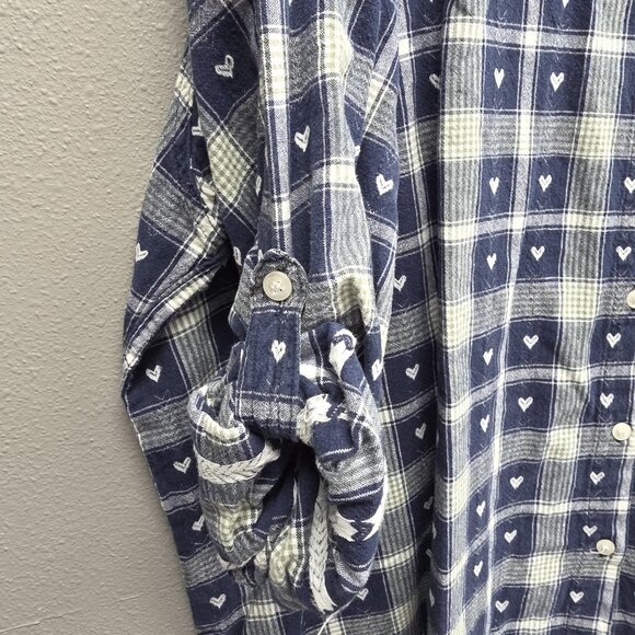 CST Blues Shirt Womens 5X Blue White Plaid Button Down Long Sleeve Cotton Hearts - Picture 3 of 11